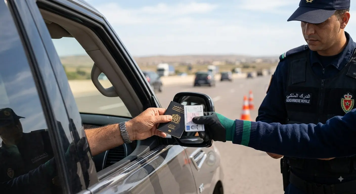 A driver handing documents to a police officer at a roadside stop