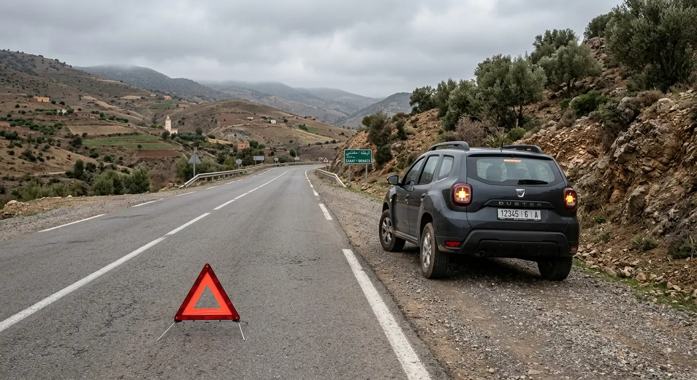 A police officer documenting a car accident on a Moroccan road