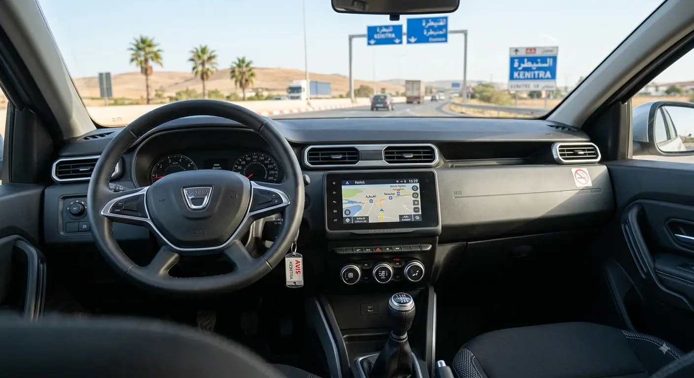 A car driving on a winding Moroccan mountain road